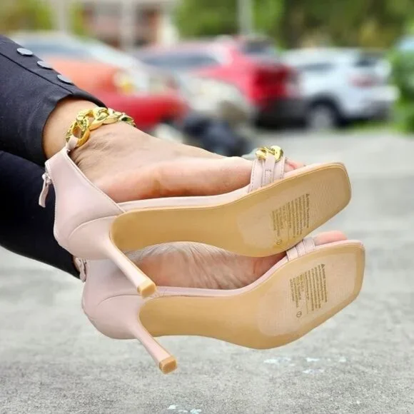 Womens Ankle Strap Heels Chains Stiletto Sandals Blush Color - Picture 5 of 5